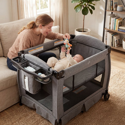 4-in-1 Convertible Baby Playard with Bassinet, Diaper Changer, Cradle&Bedside Sleeper