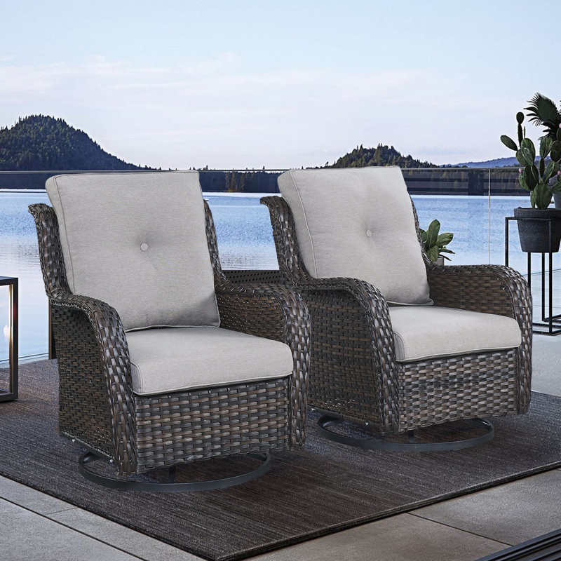 Tonry Wicker Outdoor Lounge Chair, Light Grey Frame/Navy Cushion, Beige