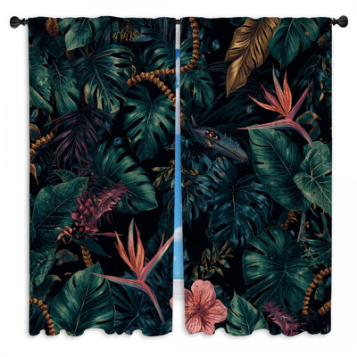 Tropical Jungle Leaves Window Curtains Foliage Sheer & Room Darkening - 2 Panels