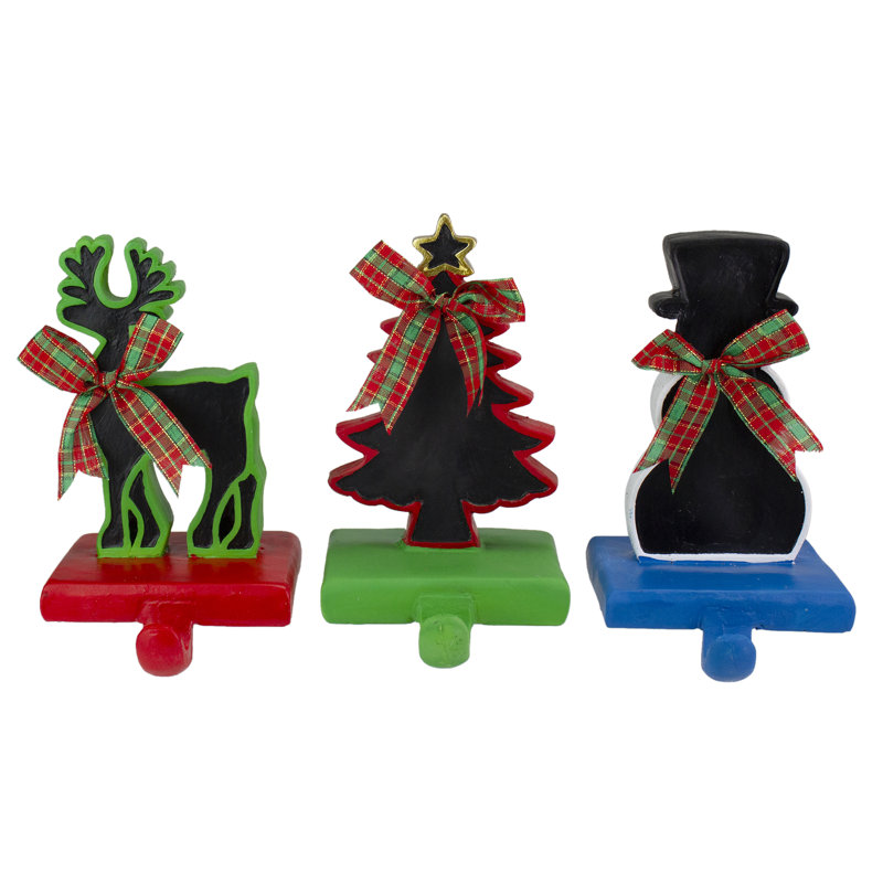 Ensemble de 3 porte-chaussettes de Noël en forme d'arbre de renne avec bonhomme de neige 7 po
