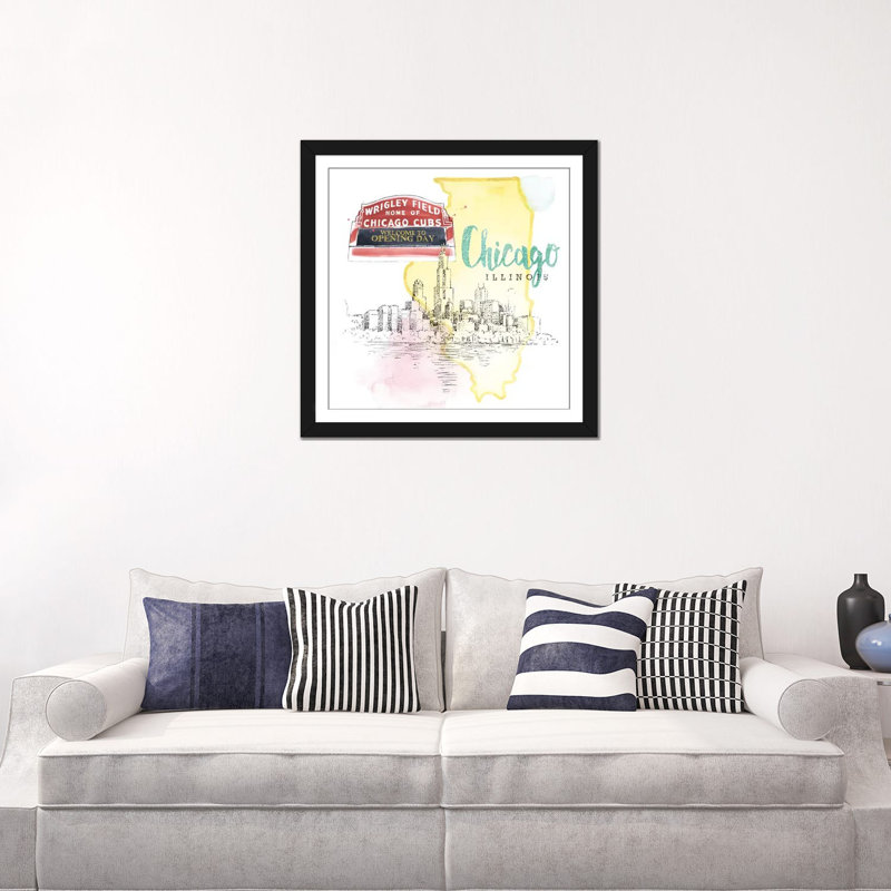 US City Series: Chicago, Illinois (Wrigley Field Marquee), impression sur toile tendue, Papier beaux-arts encadré noir, Blanc