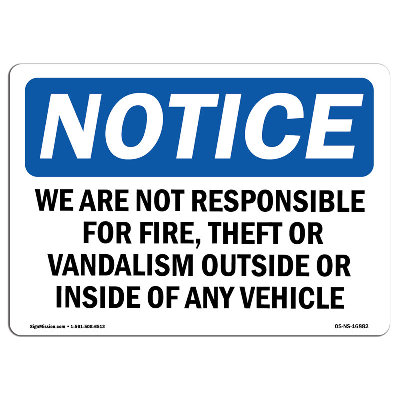 AVIS Nous ne sommes pas responsables de l’autocollant de véhicule anti-vandalisme 14 po x 10 po