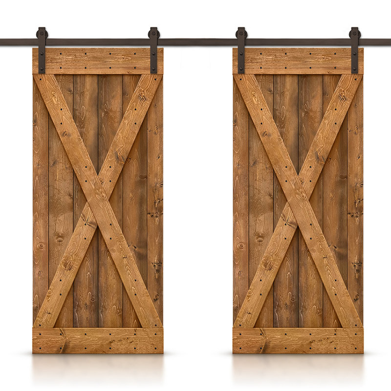 Porte de grange en bois massif lambrissé et métal, 40 po x 84 po, Noyer