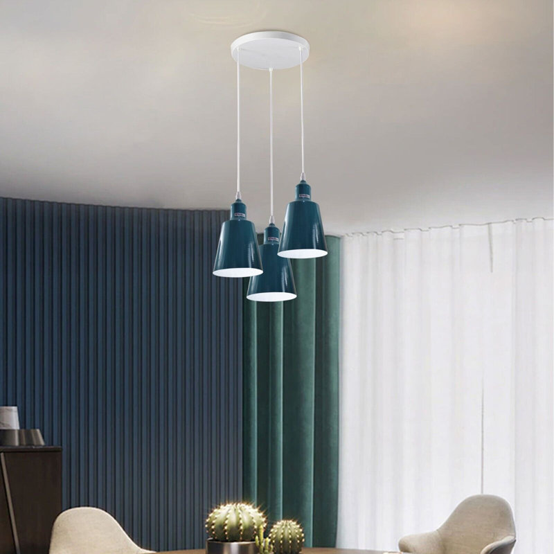 3 - Light Silver Cluster Pendant, Cyan Blue