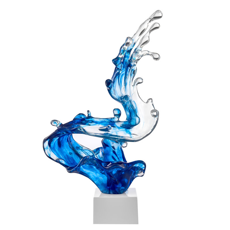 Hiltner Wave Table Resin Handmade Sculpture, 25" H x 21" W x 5" D, Transparent Blue
