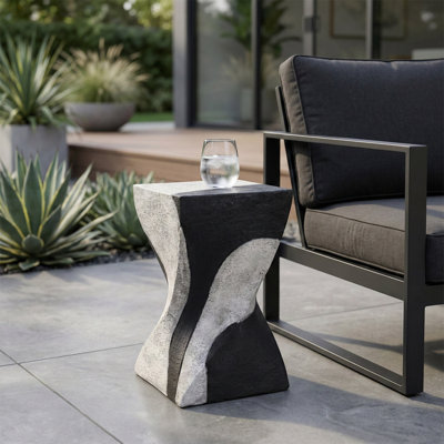 Tabouret de jardin décoratif décoratif décoratif en terre cuite pour la maison - Tabouret sculpté incurvé pour le salon ou l'extérieur - Blanc et noir