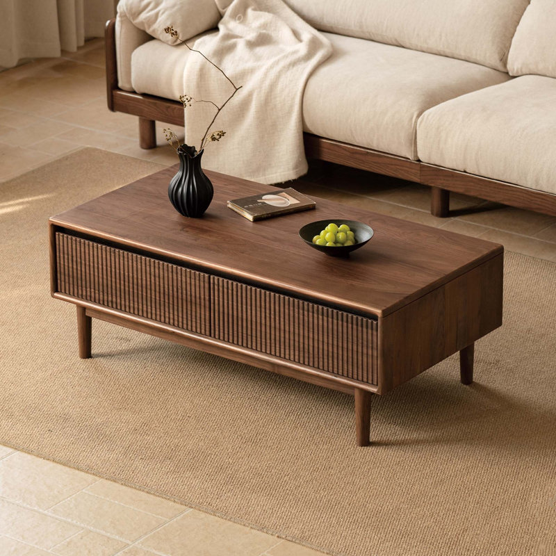53.15"W Solid Wood MCM Coffee Table with Drawers