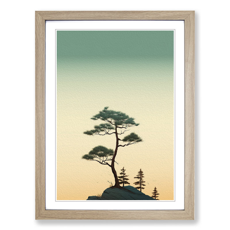 Pine Tree Minimalism - Single Picture Frame Print on Wood, Oak Framed, 46cm H x 34cm W