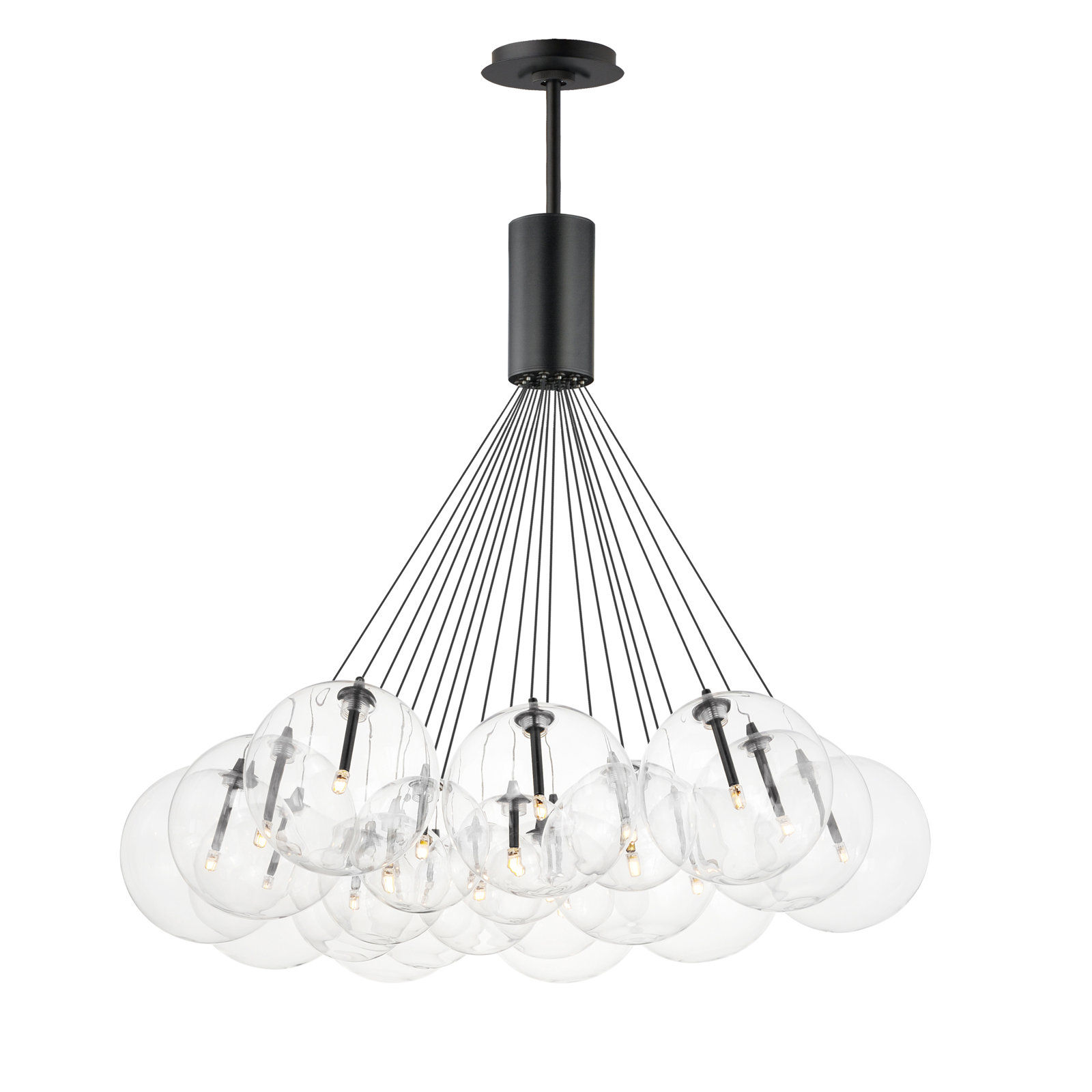 Alikee 20 Light Glass Steel Dimmable Pendant, Clear, Matte Black