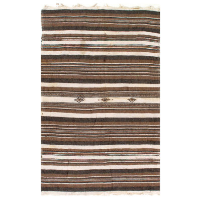 One-of-a-Kind Rectangle 4'5" X 7'1" 1940s Flat Weave Area Rug in Brown/Beige