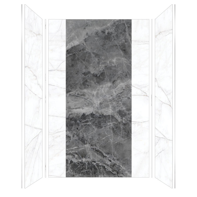 Titan W D 96'' H Glue Up Solid Surface Wall, 96" H x 36" W x 60" D, Summit/Maelstrom Grey Glossy