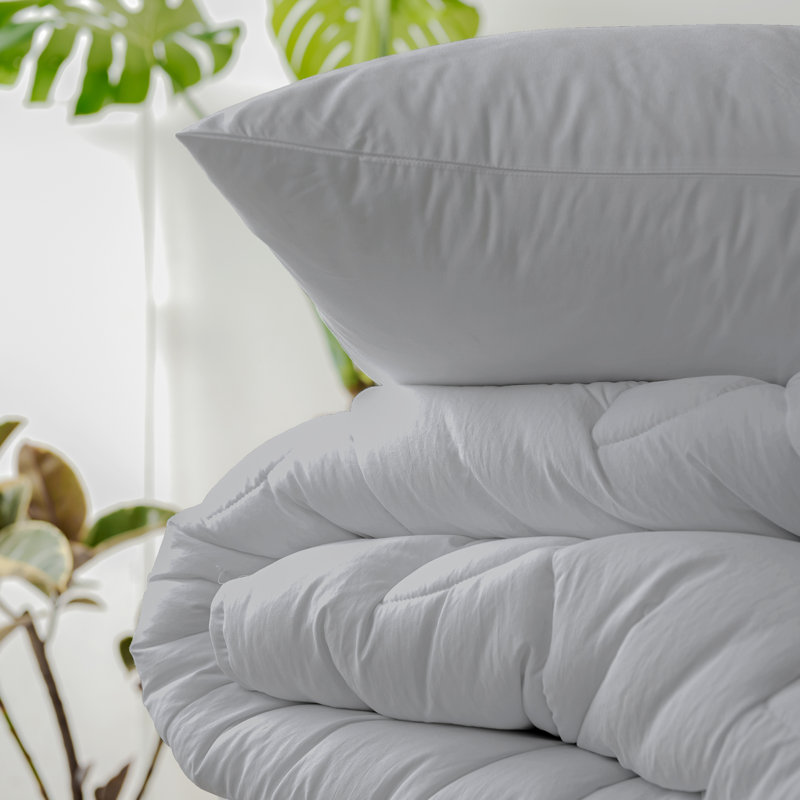 Elladine 400TC 100% Cotton Sateen Duvet Set, Single Duvet Cover + 1 Standard Pillowcase, Light Grey