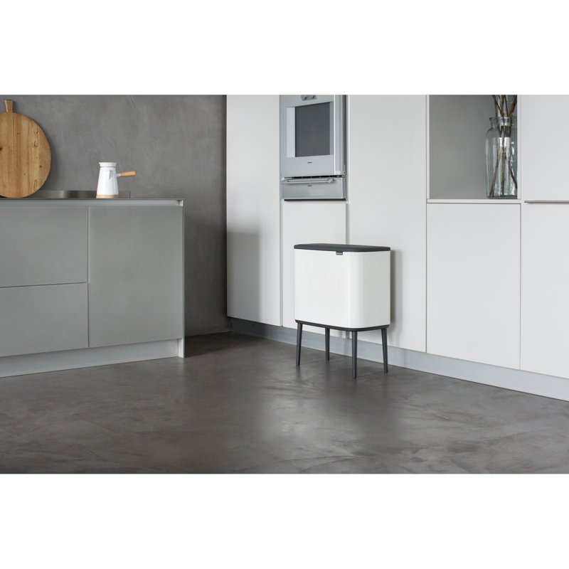 Brabantia Bo Touch Top Dual Compartment Recycling Trash Can, 3 + 6 Gallon (9 Gallon Capacity), White