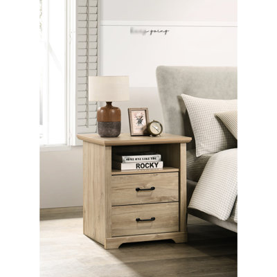 22-Inch Oak 2 Bedside Table With Built-In Charging, Black Metal Pulls, And 30 Lbs Drawer Loading Nightstand Featuring -C, 35 Top Weight