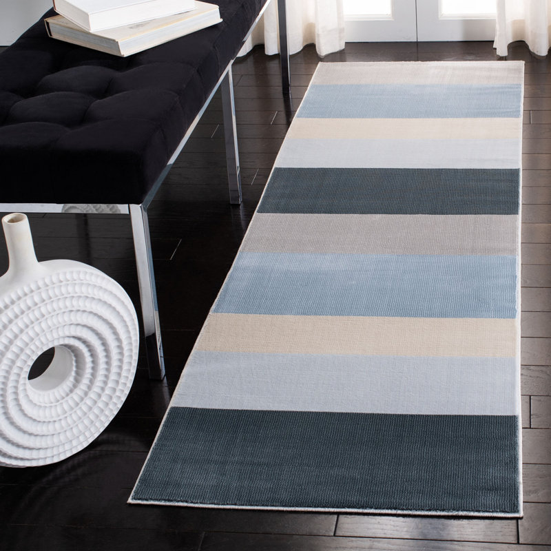 Aslin Striped Blue/Gray Area Rug, Runner 2'2" x 7'