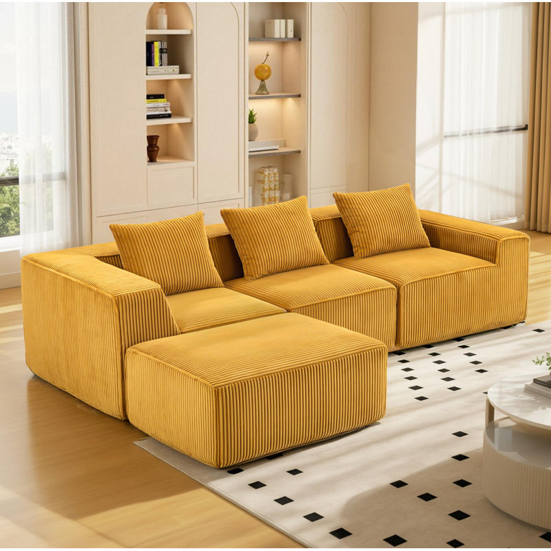 Canapé modulaire Boneless pouvant être combiné librement, Velours côtelé orange