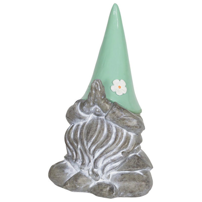 Solar Powered Resin Meditating Gnome with LED Hat, 11 Inch
