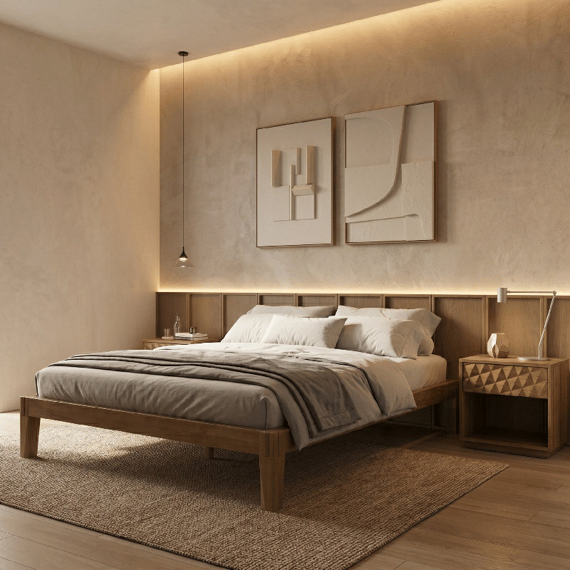 Structure de lit en bois massif NTC Sapa - Menuiserie japonaise minimaliste, pas de sommier tapissier, lattes silencieuses, assemblage facile