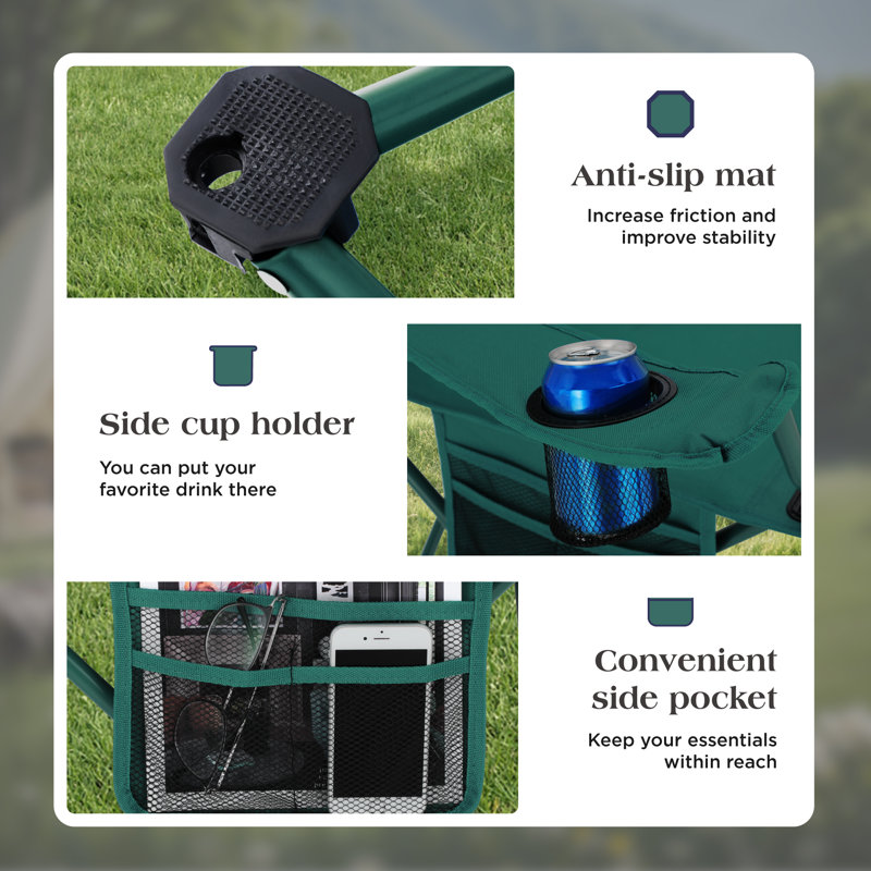 Folding Camping Beach Lawn Chair with Cooler Cup Holder and Storage Pockets
