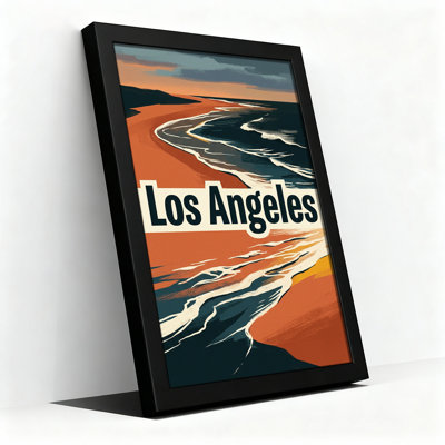 Affiche rétro Los Angeles, sable orange et vagues bleues, toile murale