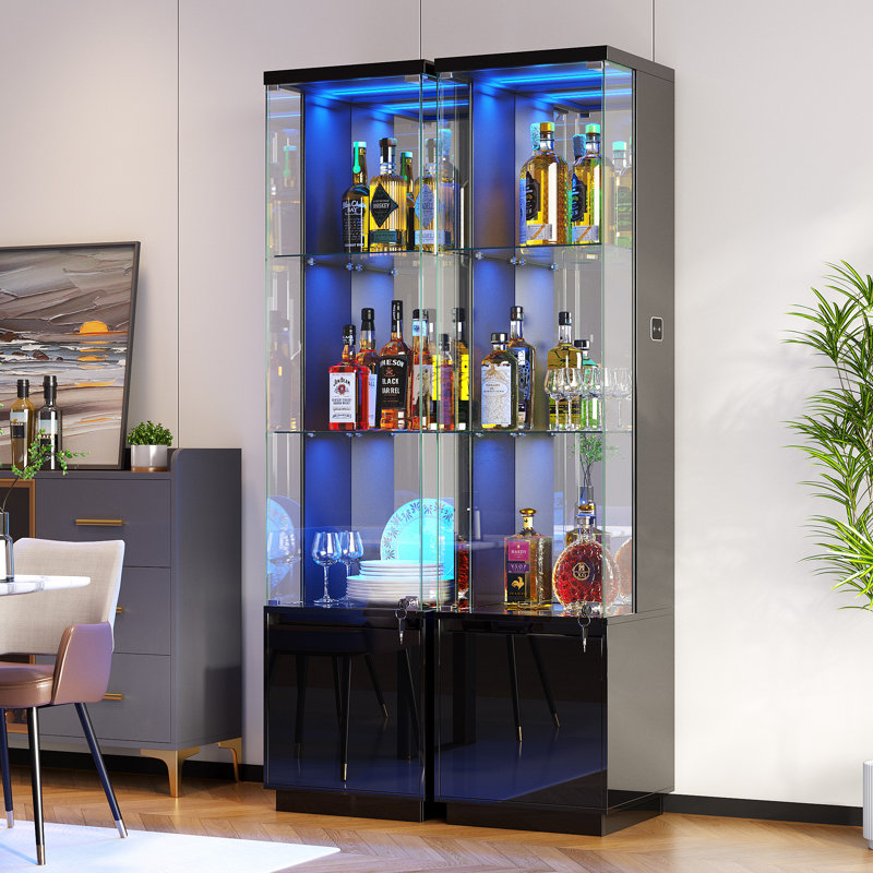 Armoires à vin, vitrine en verre avec lumière DEL 3 couleurs, Noir