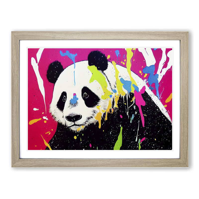 XH1022-6783X Panda Splash Vol.3 - Single Picture Frame Print, 25cm H x 34cm W x 2cm D, Oak Framed