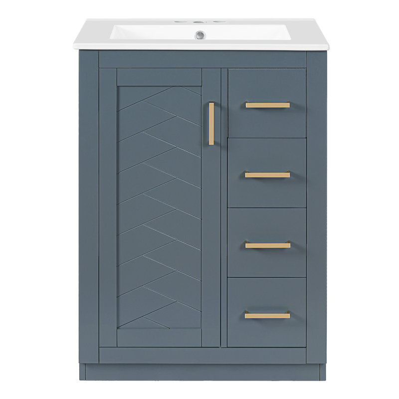 24" Bathroom Vanity with Integrated Ceramic Sink, Blue