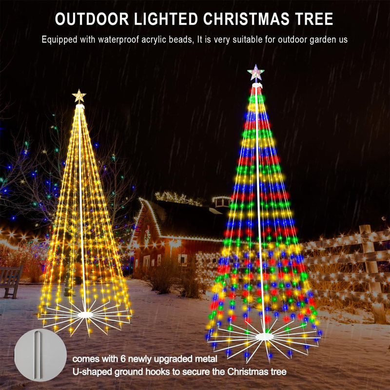 Arbre de Noël intelligent de 8 pi avec 372 lumières DEL, arbre à cône escamotable APP / télécommande, décoration extérieure imperméable IP65 avec synchro de musique et minuterie pour la cour