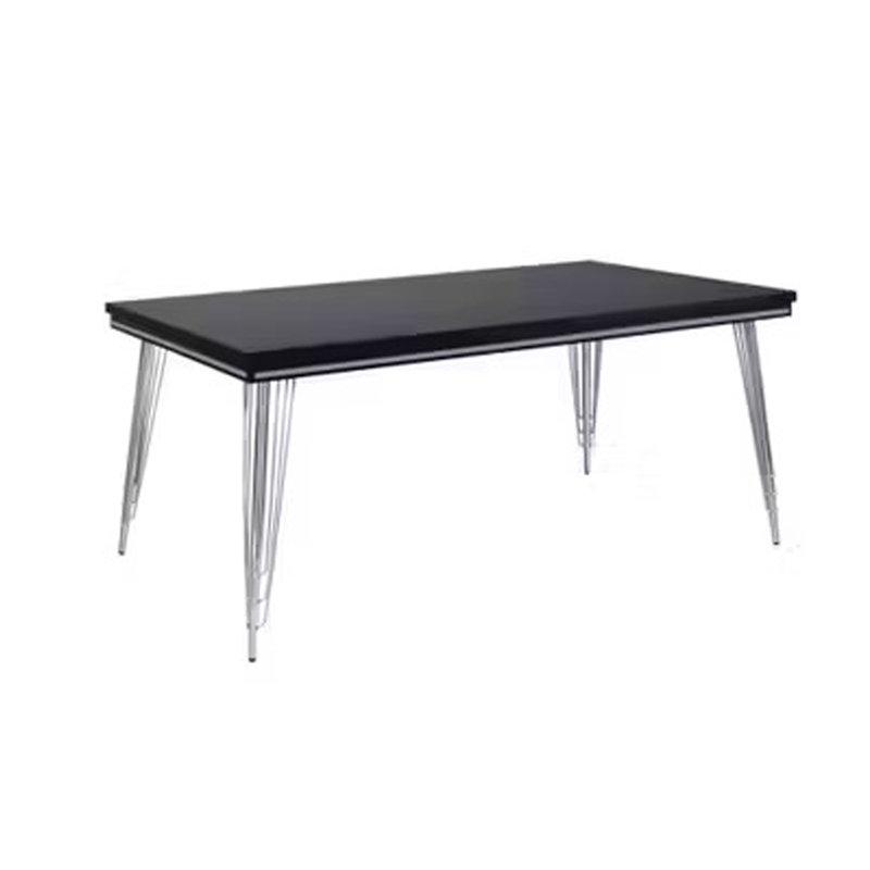 Table de salle à manger Zoe, noir, bois d'hévéa argenté, pieds en acier chromé, 71 po