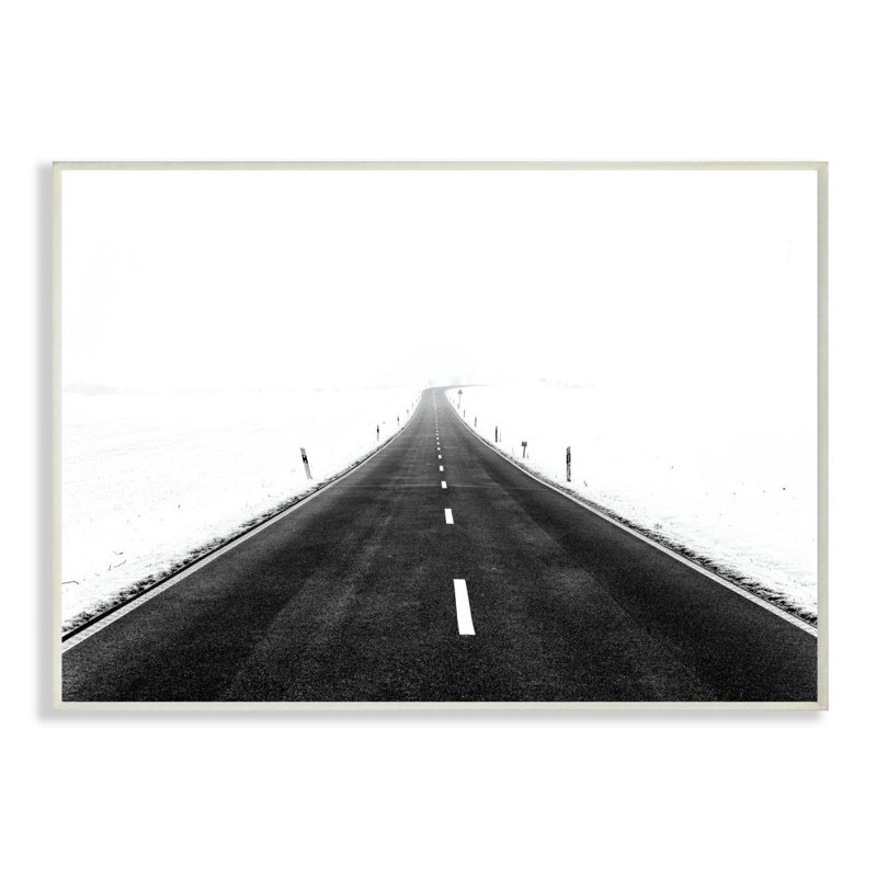 "winter road black and white landscape" par matthias conrad-impression sur image, H 11 po x l 14 po x P 1,5 po