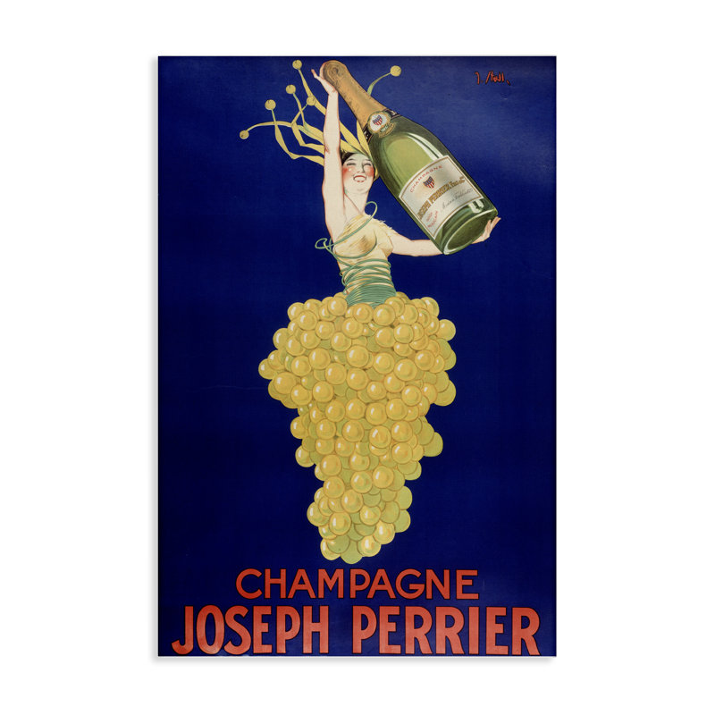 Toile rétro champagne Perrier, design par Marcus Jules, H 24 po x l 16 po