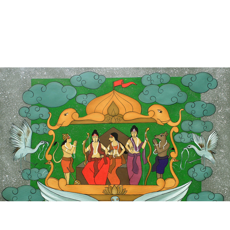 Rama rentre à Ayodhya sur le Vimana de Pushpak | Acrylique sur toile