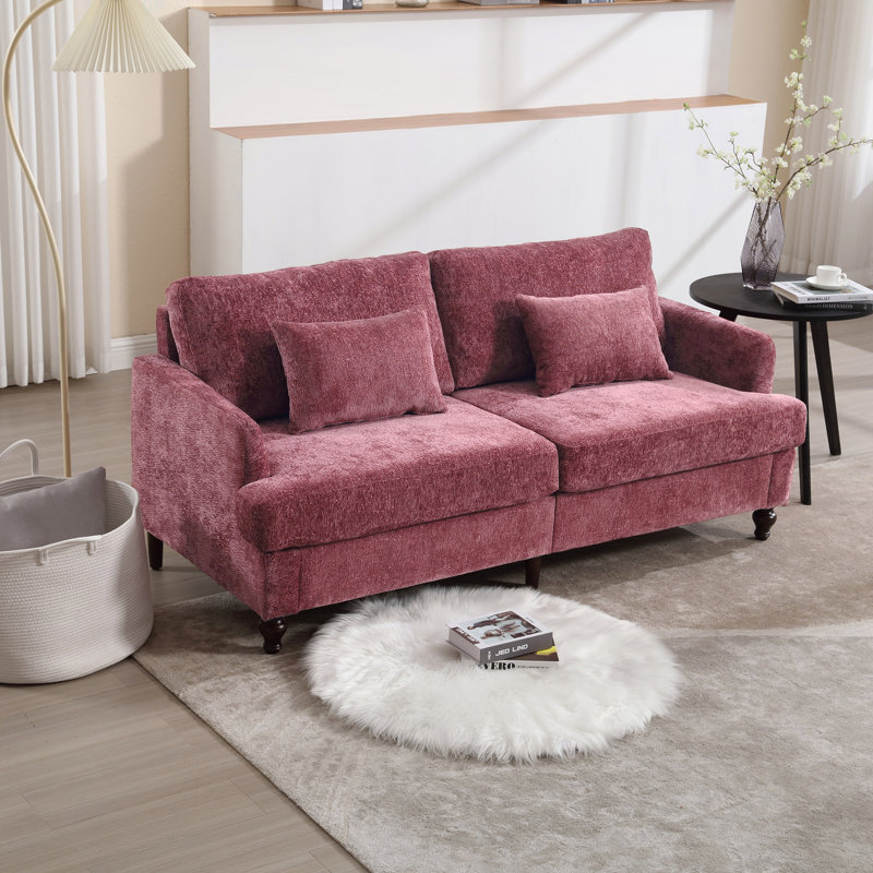 Canapé en chenille de style Mid Century, Rouge vin