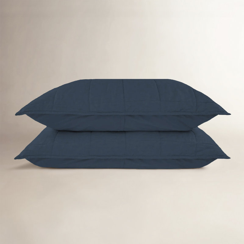 French Linen Box Stitch Quilted Sham Set, King, Baltic