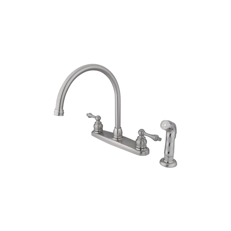 Kingston Brass Vintage Two-Handle 4-Hole 8" Centerset Kitchen Faucet with Side Sprayer, Brushed Nickel