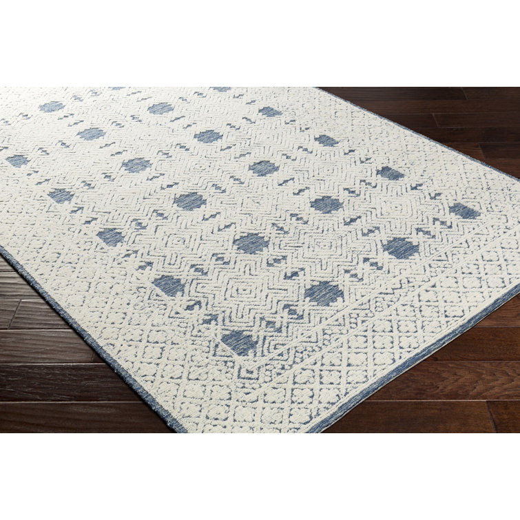 Matthew Ikat Hand Tufted Wool Navy/Cream/Ice Blue Area Rug