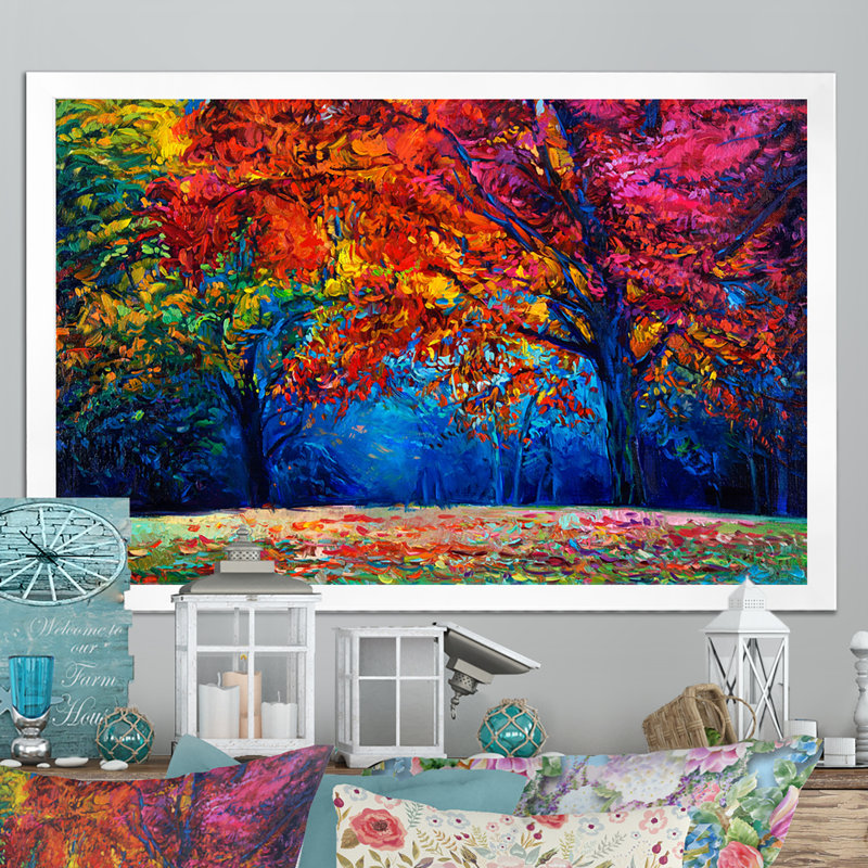 «Autumn Forest Paitning II», reproduction sur toile, H 12 po x l 20 po x P 1 po, Toile blanche avec cadre photo