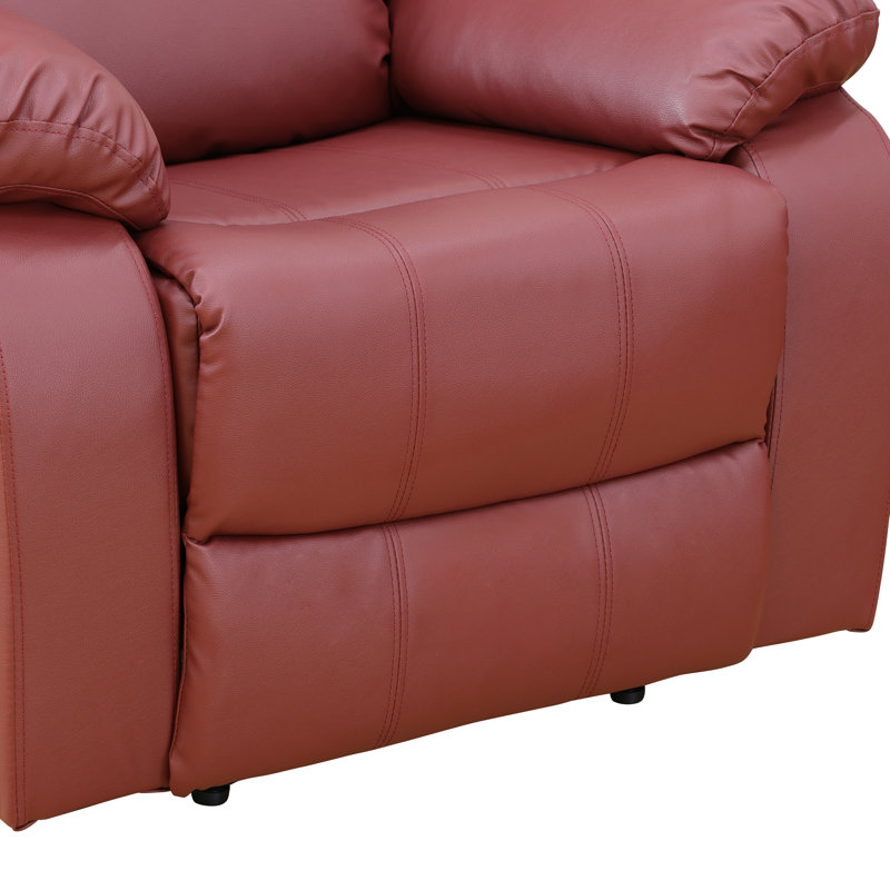 68" Premium Vegan Leather Reclining Living Room Loveseat With Middle Console And Cup Holders, Red