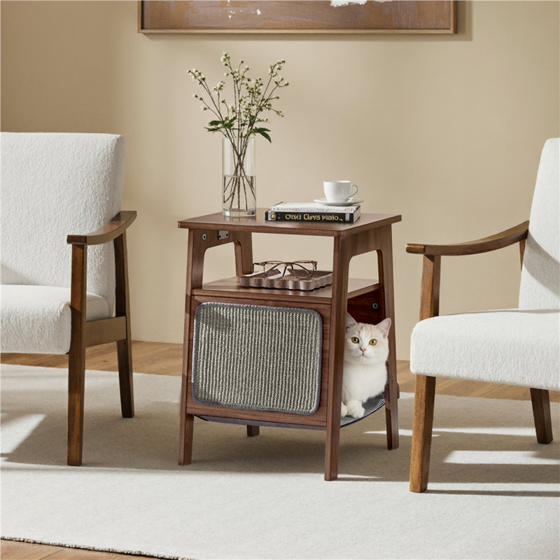 End Table with Cat Bed, Walnut