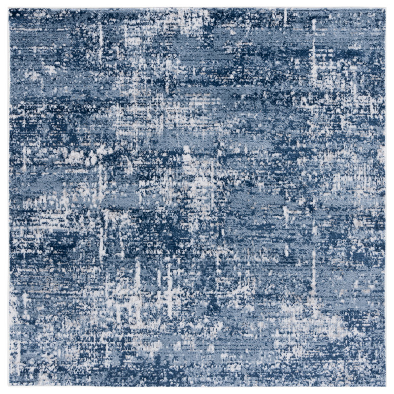 Tapis abstrait Grandview 700 Performance, Dark Blue/Ivory, Carré 6 pi 7 po
