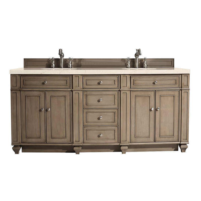 Bristol 72'' W Double Vanity, Whitewashed Walnut, Carrara White, 8" Widespread
