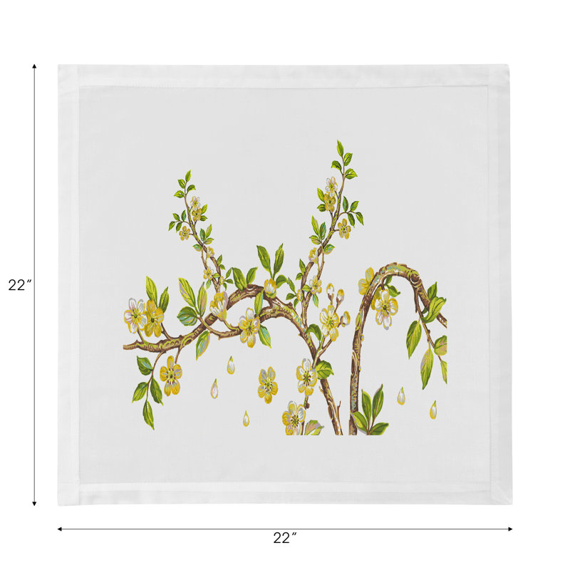 Cherry Blossom Cotton Blend Square Napkins, Yellow