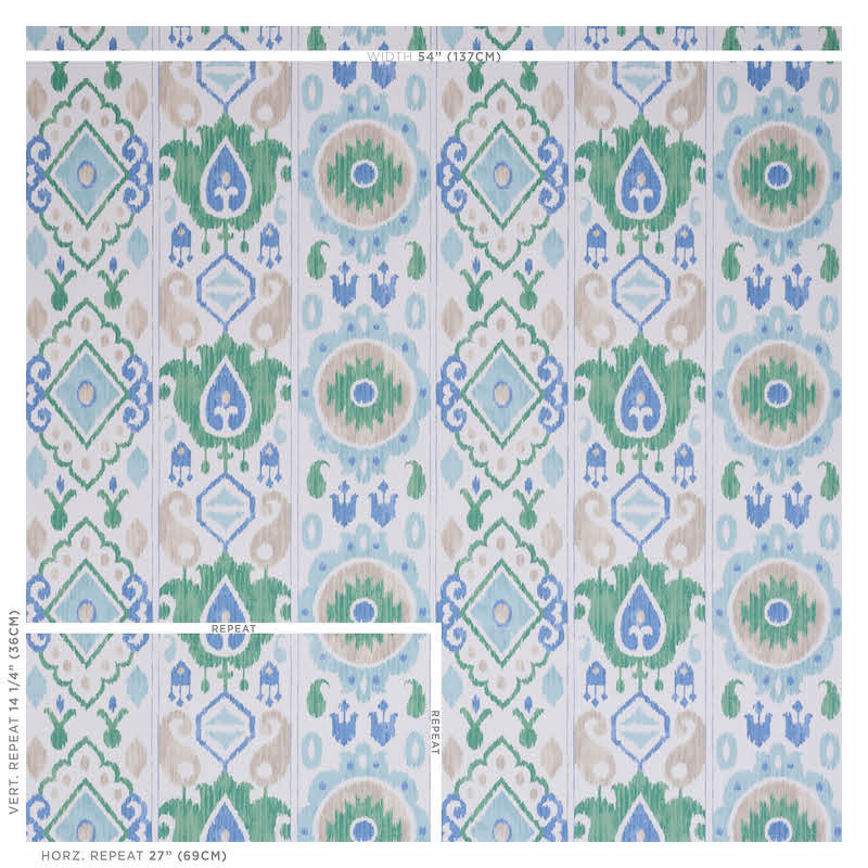 Elizia Ikat Wallpaper, Green & Blue
