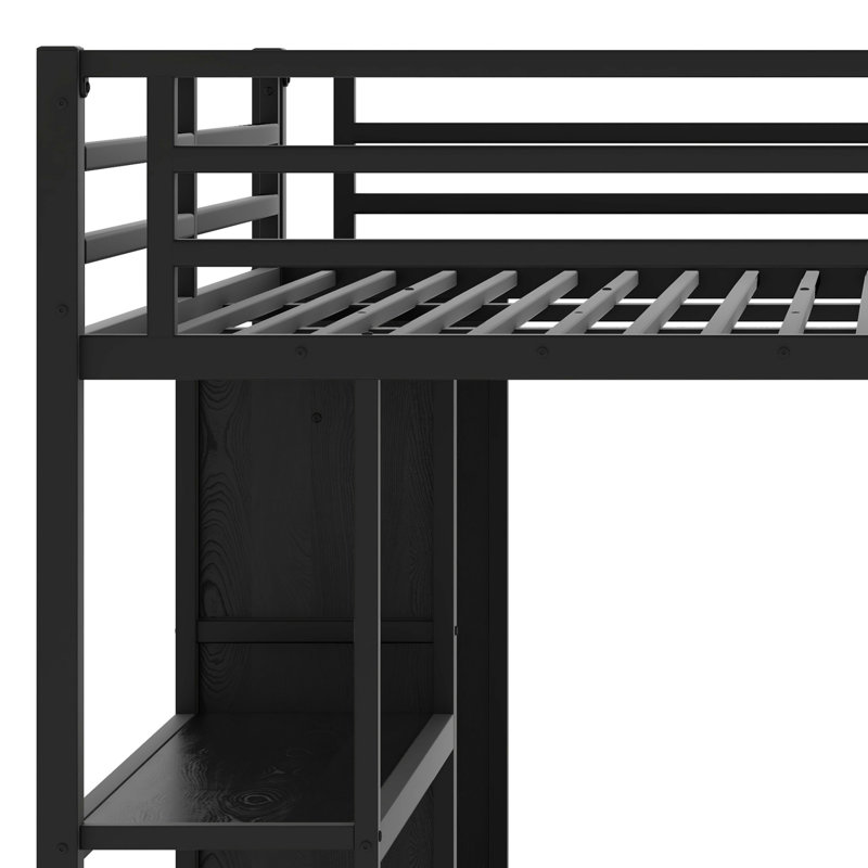 Lit superposé en métal avec garde-robe et bureau pliable