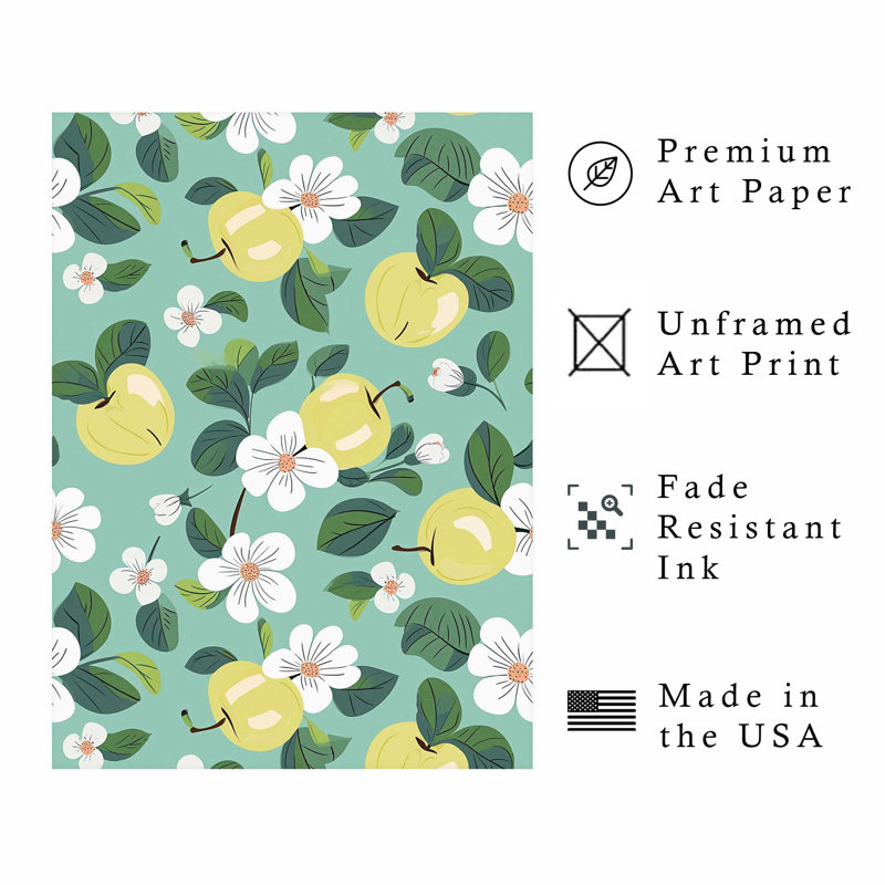 «Food and Kitchen Apples», motif d'art moderne sans cadre, H 16 po x l 12 po