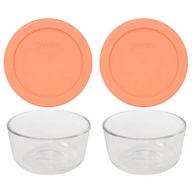 Pyrex (2) 7202 1-Cup Glass Bowls & (2) 7202-PC 1-Cup Lids