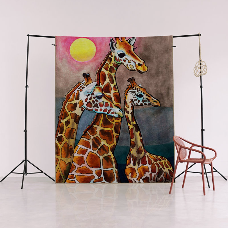 Multi-Colored Sunset and Giraffe Patterned Creative Modern Decorative Rug, Rectangle 5'1" x 7'6"