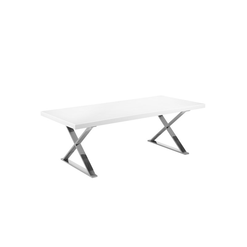 Alexa Dining Table- Luxury Modern Rectangular Dining Table for 8 – Conference Room Table - X-Leg Base Steel Base, Silver