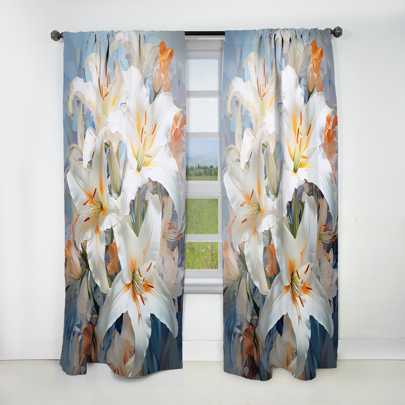 Beige And Yellow Pure Lily Beauty Whispers I - Lilies Floral Room Darkening Curtain - 1 Panels, 52" W x 108" L