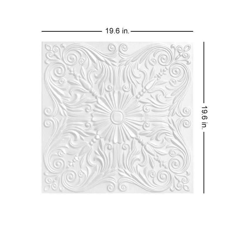Tuile de plafond en polystyrène espagnol 1,6 pi x 1,6 pi, Blanc colombe